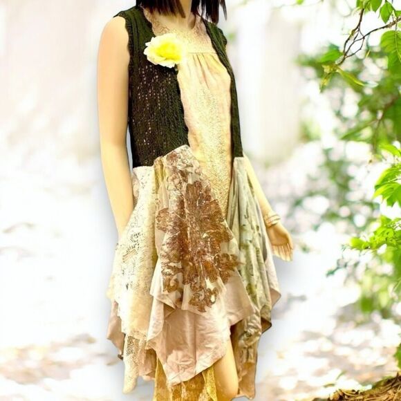 Green Crochet Vest  Multi Colored Long Asymmetrical Trim Kimono Cardigan NEW - Picture 3 of 4